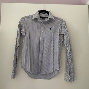 Ralph Lauren blouse, white/blue, size 2, worn but in good condition.